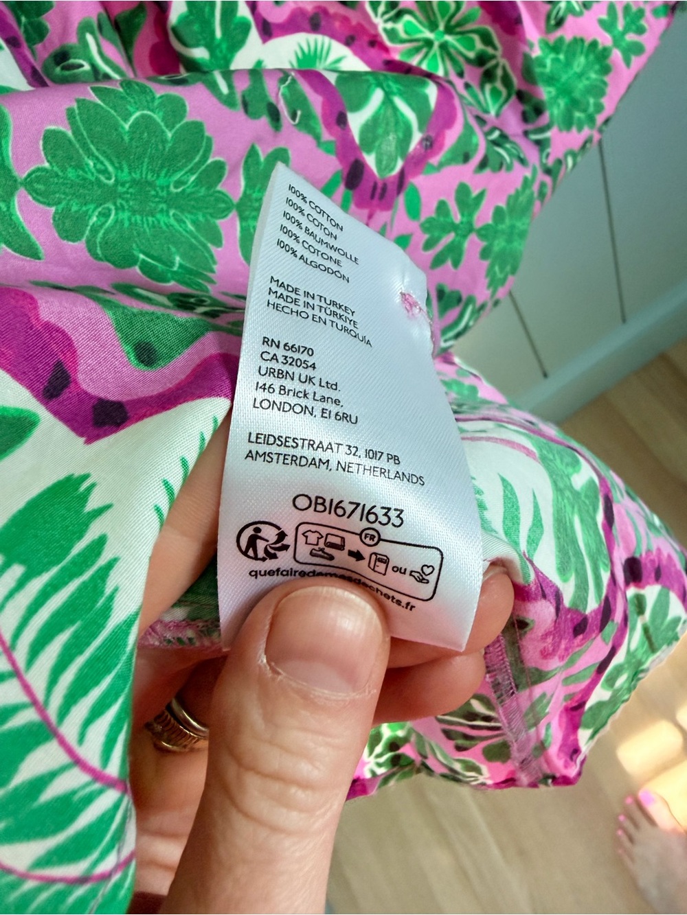 ANTHROPOLOGIE BETTINA TIERED SHIRT DRESS Pink Green Palm Print Size XS - Picture 4 of 4
